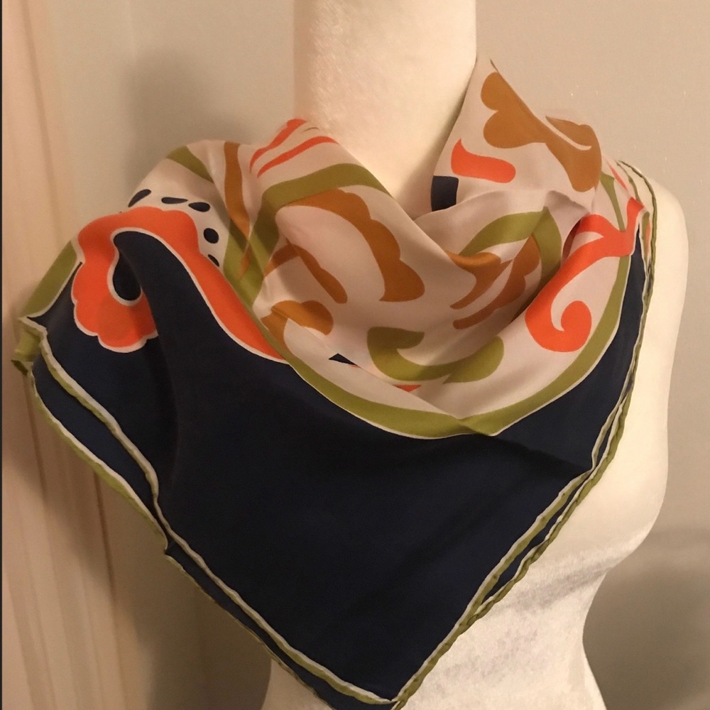 Vintage Whimsical Scarf Orange~Green~Navy